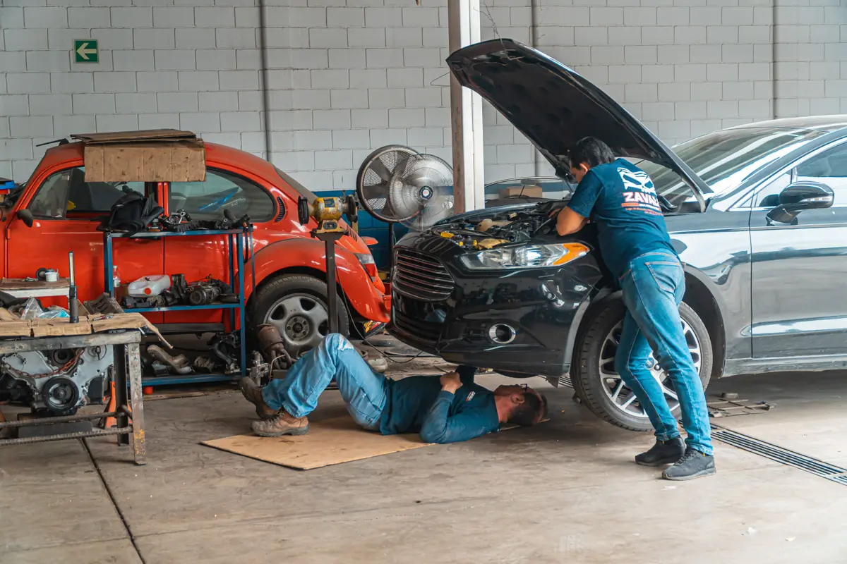 Vehicle in an automotive workshop